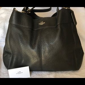 Coach Lexy Handbag Black Pebble Leather w/silver